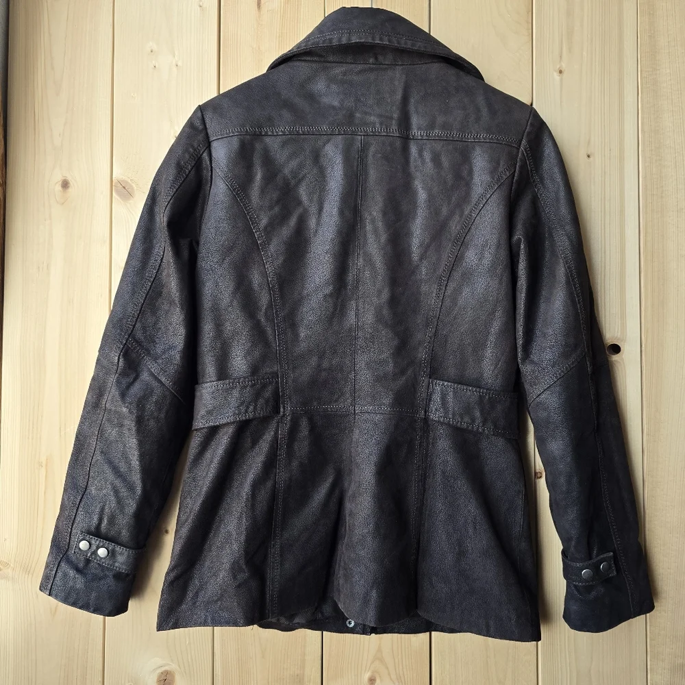 Danier Dark Brown Leather Zip Up Jacket Womens Small - Picture 8 of 12